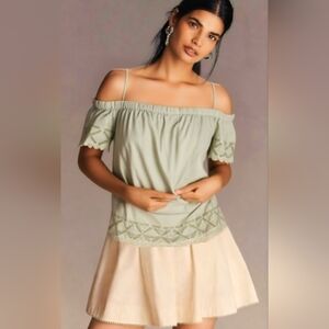 Anthropologie Cloth & Stone Sage Green Off The Shoulder Top